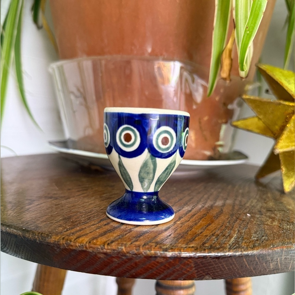 TWO Handcrafted Floral Ceramic Egg Cups